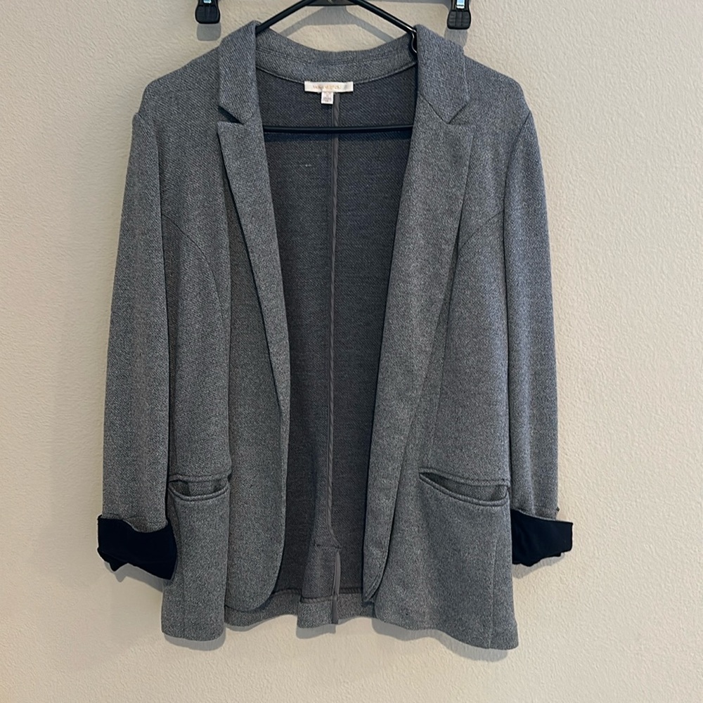 3/4 sleeve open front knit blazer